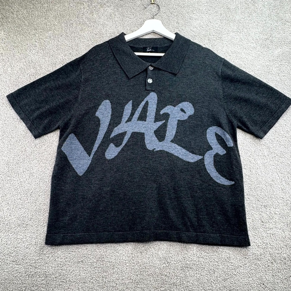 Vale Lives Polo Sweater Mens Large Gray‎ Knit  Logo Golf Streetwear Preppy